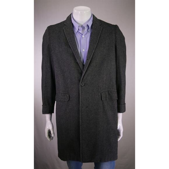 Vtg 1960's Gray Herringbone Tweed 3/4 Length Wool Overcoat 40R - Picture 1 of 8